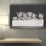 Kittens Tea Time Black And White Print, Kitten Friends Canvas Prints Wall Art Home Decor