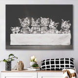Kittens Tea Time Black And White Print, Kitten Friends Canvas Prints Wall Art Home Decor