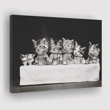 Kittens Tea Time Black And White Print, Kitten Friends Canvas Prints Wall Art Home Decor