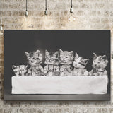 Kittens Tea Time Black And White Print, Kitten Friends Canvas Prints Wall Art Home Decor
