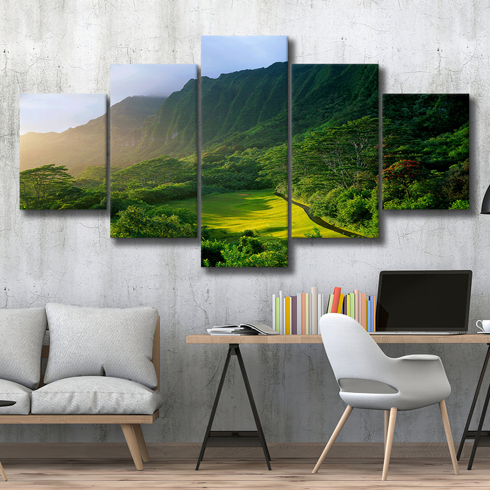 Koolau Golf Club Hole 15 Koolau Golf Courses, Hawaii, Golf Art Print, 5 Panels Canvas Prints Wall Art Decor