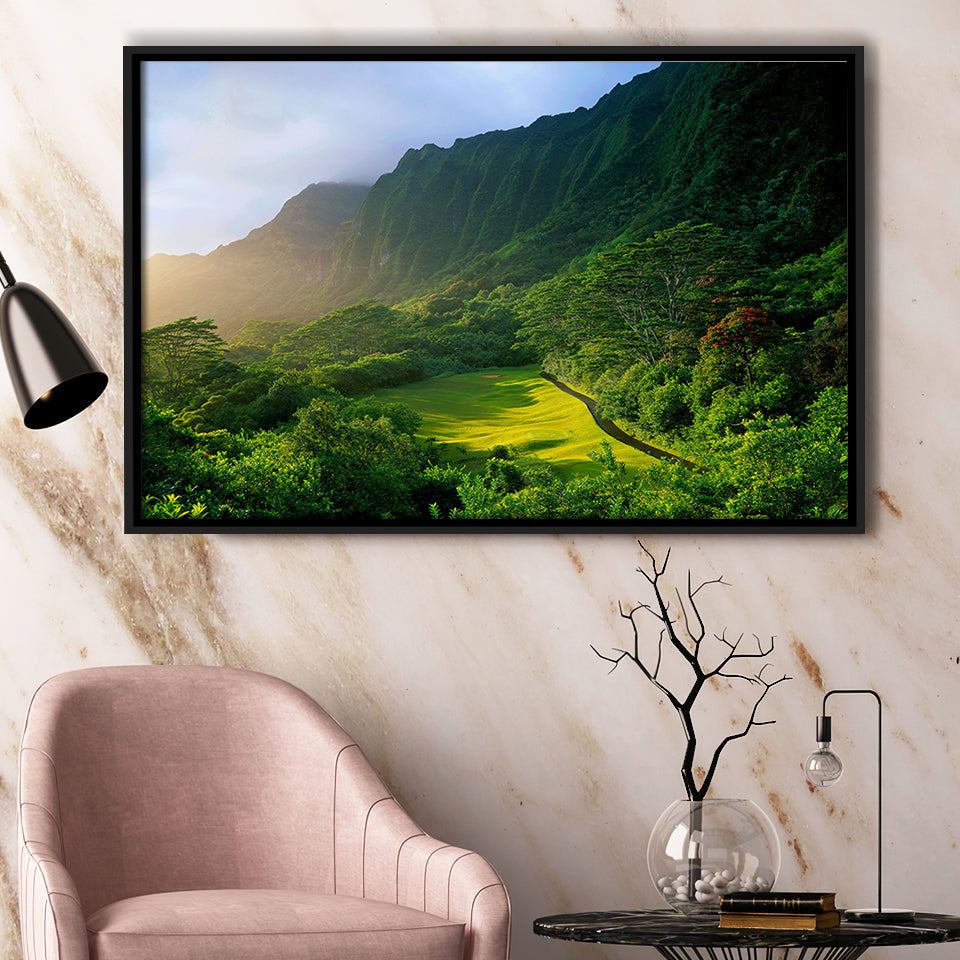 Koolau Golf Club Hole 15 Koolau Golf Courses, Hawaii, Golf Art Print, Framed Canvas Prints Wall Art Decor, Floating Frame