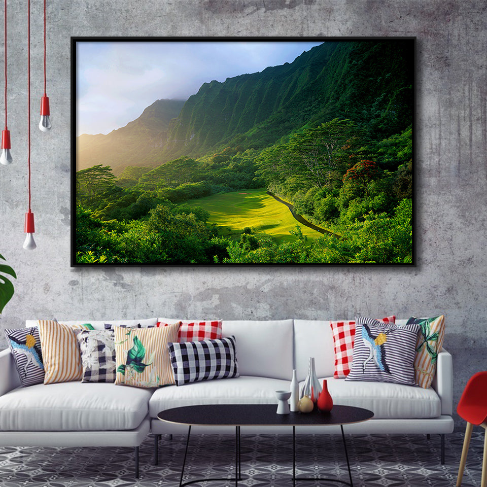 Koolau Golf Club Hole 15 Koolau Golf Courses, Hawaii, Golf Art Print, Framed Canvas Prints Wall Art Decor, Floating Frame