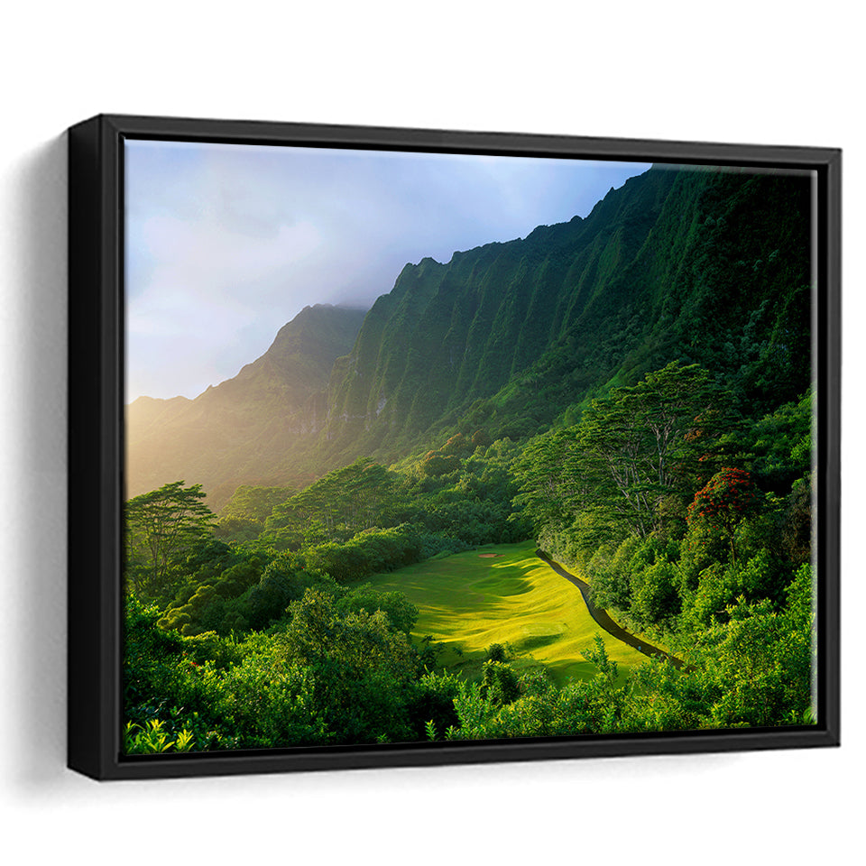 Koolau Golf Club Hole 15 Koolau Golf Courses, Hawaii, Golf Art Print, Framed Canvas Prints Wall Art Decor, Floating Frame