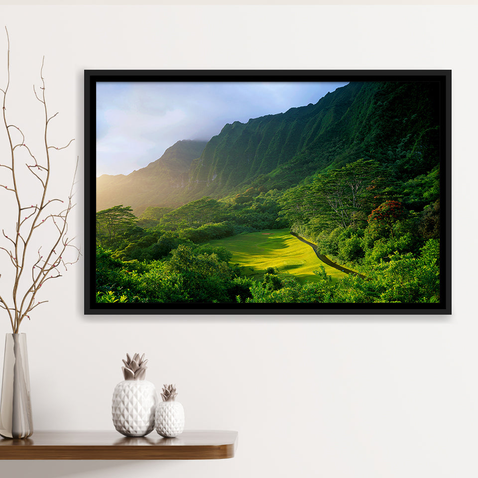 Koolau Golf Club Hole 15 Koolau Golf Courses, Hawaii, Golf Art Print, Framed Canvas Prints Wall Art Decor, Floating Frame