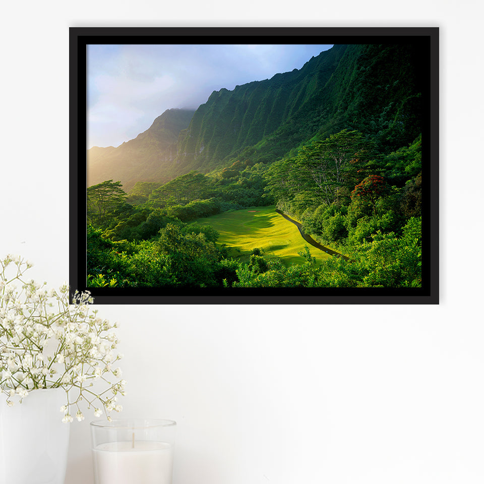 Koolau Golf Club Hole 15 Koolau Golf Courses, Hawaii, Golf Art Print, Framed Canvas Prints Wall Art Decor, Floating Frame