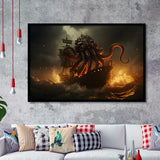Kraken Tentacle Monster Attacks Pirate Ship V1 Framed Art Prints Wall Decor, Painting Art, Framed Picture