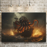 Kraken Tentacle Monster Attacks Pirate Ship V1 Canvas Prints Wall Art Home Decor, Painting Canvas, Living Room Wall Decor