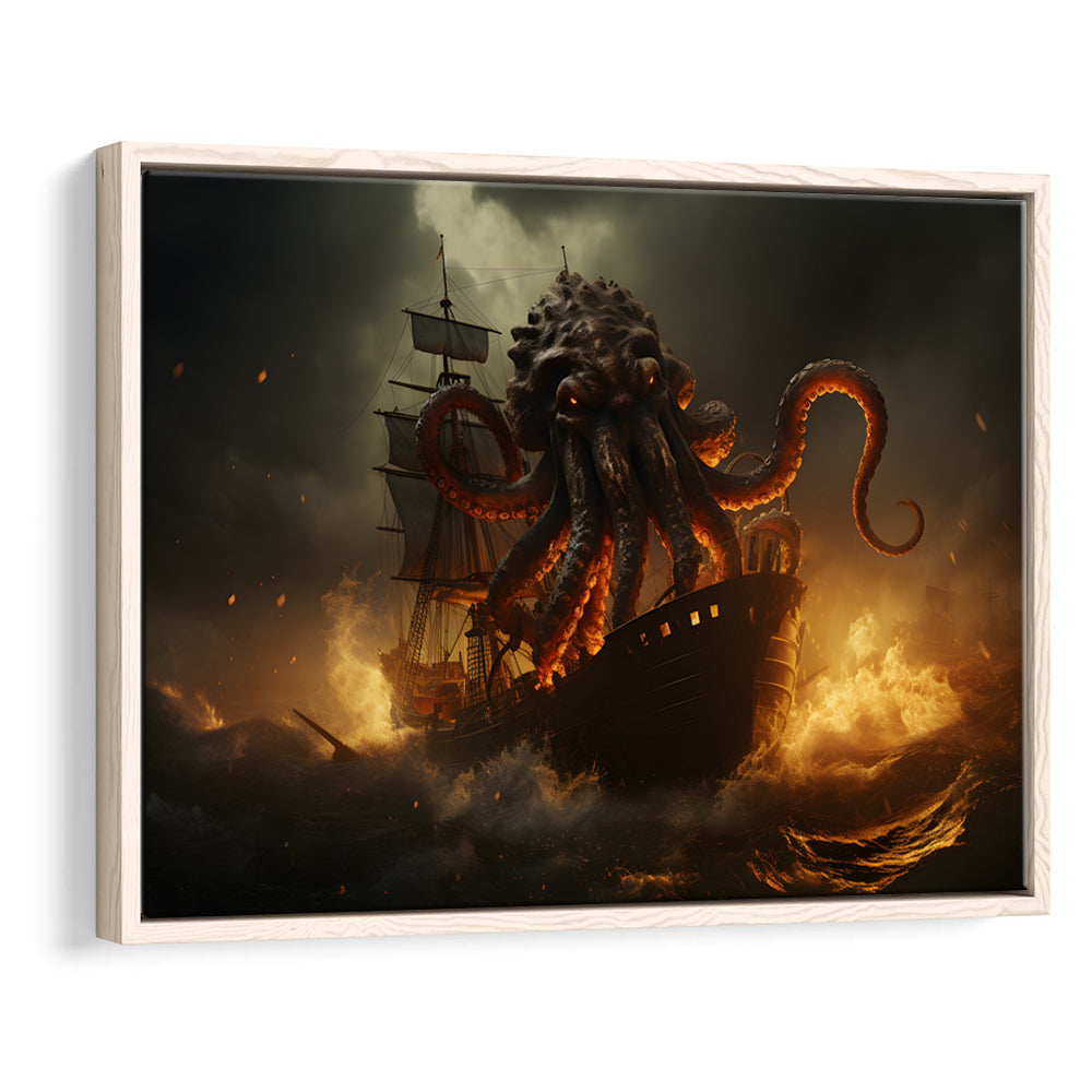 Kraken Tentacle Monster Attacks Pirate Ship V1 Framed Canvas Prints Wa