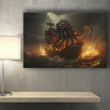 Kraken Tentacle Monster Attacks Pirate Ship V1 Canvas Prints Wall Art Home Decor, Painting Canvas, Living Room Wall Decor