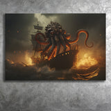 Kraken Tentacle Monster Attacks Pirate Ship V1 Canvas Prints Wall Art Home Decor, Painting Canvas, Living Room Wall Decor