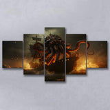 Kraken Tentacle Monster Attacks Pirate Ship V1 5 Panels Canvas Prints Wall Art Home Decor, Large Mixed Canvas