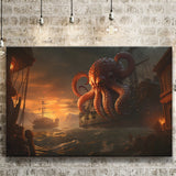 Kraken Tentacle Monster Attacks Pirate Ship V6 Canvas Prints Wall Art Home Decor, Painting Canvas, Living Room Wall Decor