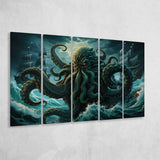 Kraken Tentacle Monster Attacks Pirate Ship V7 5 Panels B Canvas Prints Wall Art Home Decor, Extra Large Canvas