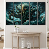 Kraken Tentacle Monster Attacks Pirate Ship V7 5 Panels B Canvas Prints Wall Art Home Decor, Extra Large Canvas