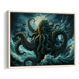 Kraken Tentacle Monster Attacks Pirate Ship V7 Framed Canvas Prints Wall Art Home Decor, Painting Canvas, Floating Frame