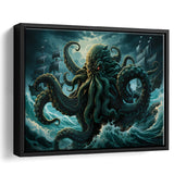 Kraken Tentacle Monster Attacks Pirate Ship V7 Framed Canvas Prints Wall Art Home Decor, Painting Canvas, Floating Frame