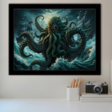 Kraken Tentacle Monster Attacks Pirate Ship V7 Framed Art Prints Wall Decor, Painting Art, Framed Picture