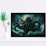 Kraken Tentacle Monster Attacks Pirate Ship V7 Framed Art Prints Wall Decor, Painting Art, Framed Picture