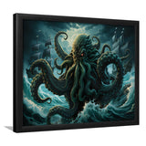 Kraken Tentacle Monster Attacks Pirate Ship V7 Framed Art Prints Wall Decor, Painting Art, Framed Picture