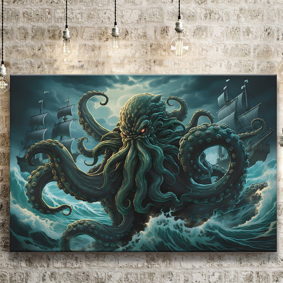 Kraken Tentacle Monster Attacks Pirate Ship V7 Canvas Prints Wall Art Home Decor, Painting Canvas, Living Room Wall Decor