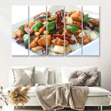 Kung Pao chicken over rice  Chinese food 5 Pieces Canvas Prints Wall Art - Painting Canvas, Multi Panels, Wall Decor