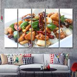Kung Pao chicken over rice  Chinese food 5 Pieces Canvas Prints Wall Art - Painting Canvas, Multi Panels, Wall Decor