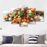 Kung Pao chicken over rice  Chinese food 5 Pieces Canvas Prints Wall Art - Painting Canvas, Multi Panels, Wall Decor