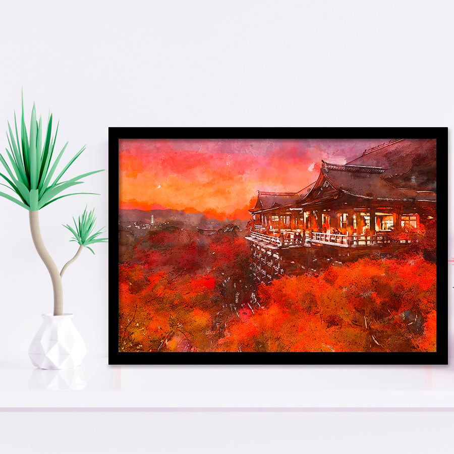 Kyoto Japan Kiyomizudera Temple City Art Watercolor Framed Art Prints Wall Art Decor,Framed Picture