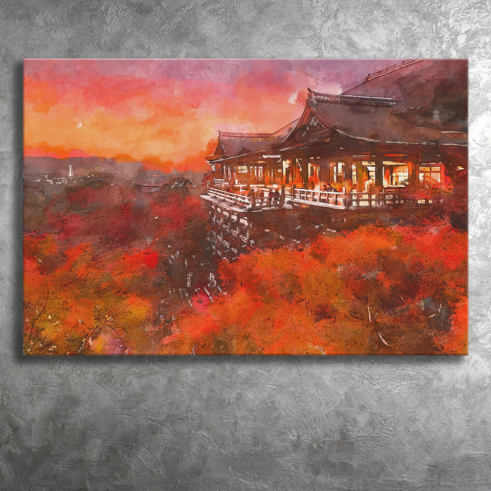 Kyoto Japan Kiyomizudera Temple City Art Watercolor Canvas Prints Wall Art Home Decor, Large Canvas