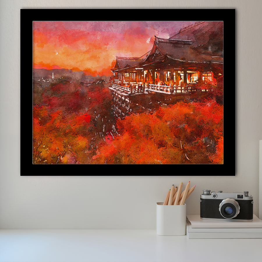 Kyoto Japan Kiyomizudera Temple City Art Watercolor Framed Art Prints Wall Art Decor,Framed Picture