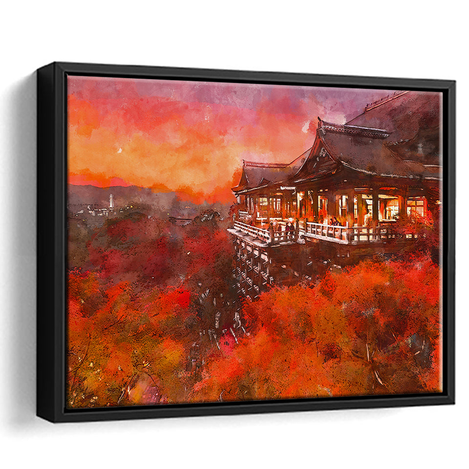 Kyoto Japan Kiyomizudera Temple City Art Watercolor Framed Canvas Prints Wall Art Home Decor,Floating Frame
