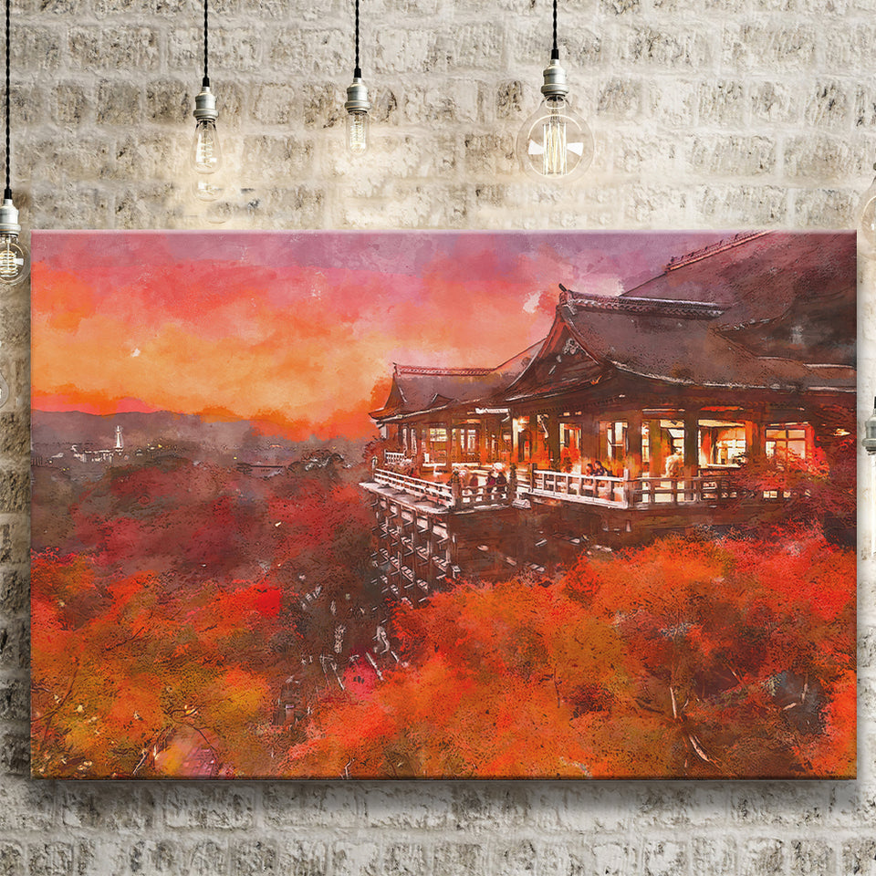Kyoto Japan Kiyomizudera Temple City Art Watercolor Canvas Prints Wall Art Home Decor, Large Canvas