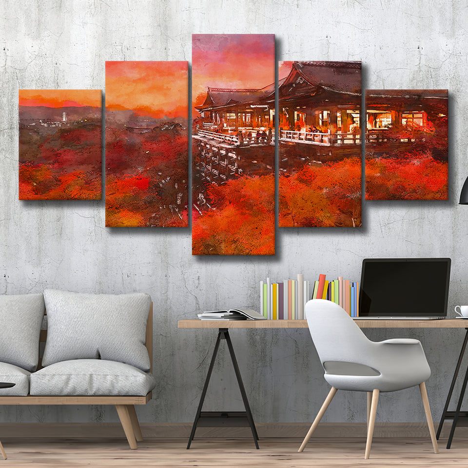 Kyoto Japan Kiyomizudera Temple 5 Pieces Mixed Canvas Prints Wall Art Home Decor