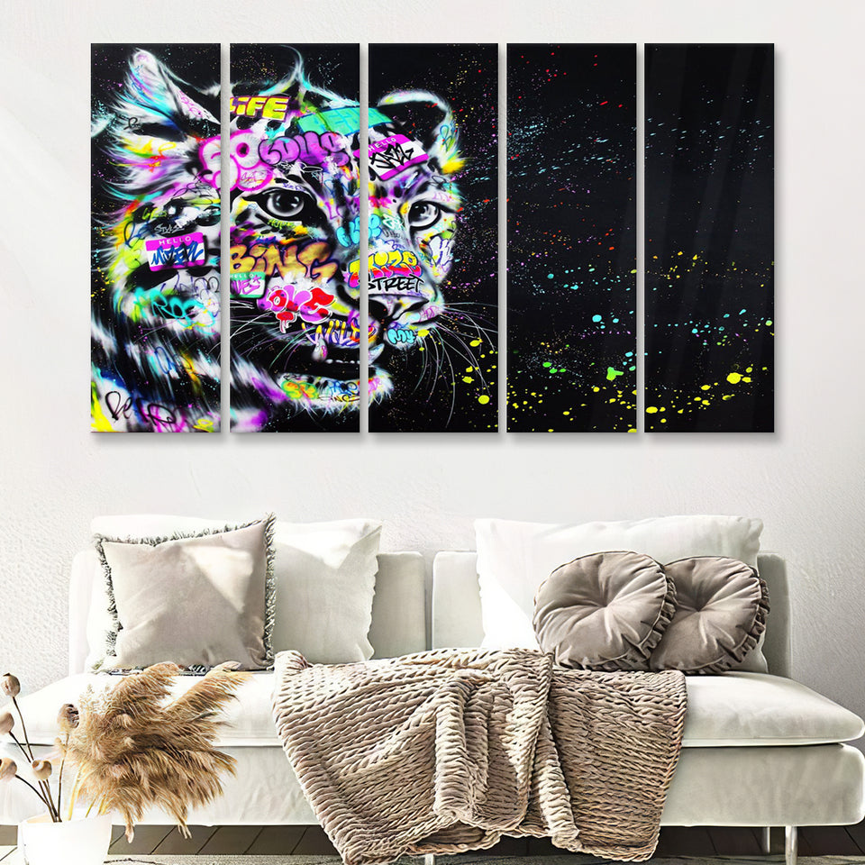Leopard Graffiti Canvas 5 Piece B Prints Wall Art Decor - Painting Canvas, Multi Panels, Canvas Prints
