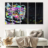 Leopard Graffiti Canvas 5 Piece B Prints Wall Art Decor - Painting Canvas, Multi Panels, Canvas Prints