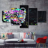 Leopard Graffiti Canvas 5 Pieces Prints Wall Art Decor - Painting Canvas, Multi Panels, Canvas Print