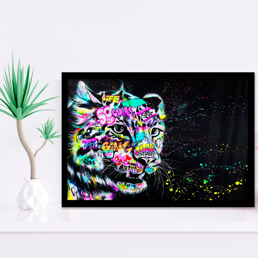 Leopard Graffiti Framed Art Print Wall Decor - Painting Art, Wall Art Decor, Framed Picture, Black Frame