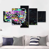 Leopard Graffiti Canvas 5 Pieces Prints Wall Art Decor - Painting Canvas, Multi Panels, Canvas Print
