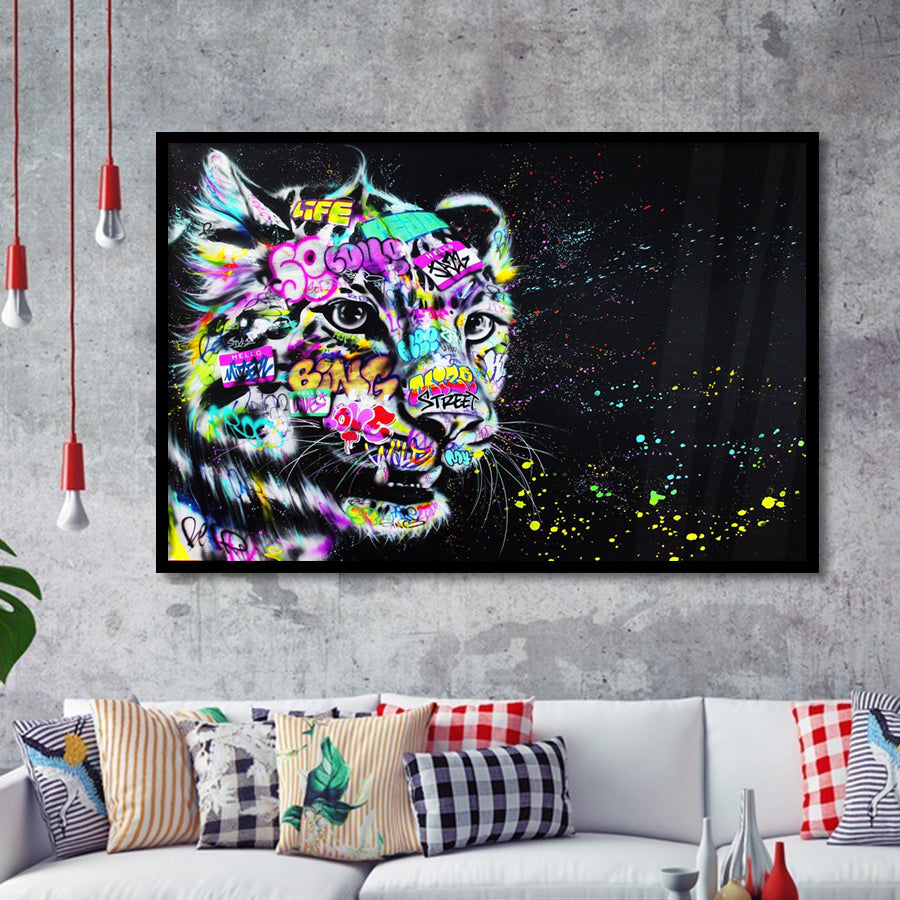 Leopard Graffiti Framed Art Print Wall Decor - Painting Art, Wall Art Decor, Framed Picture, Black Frame
