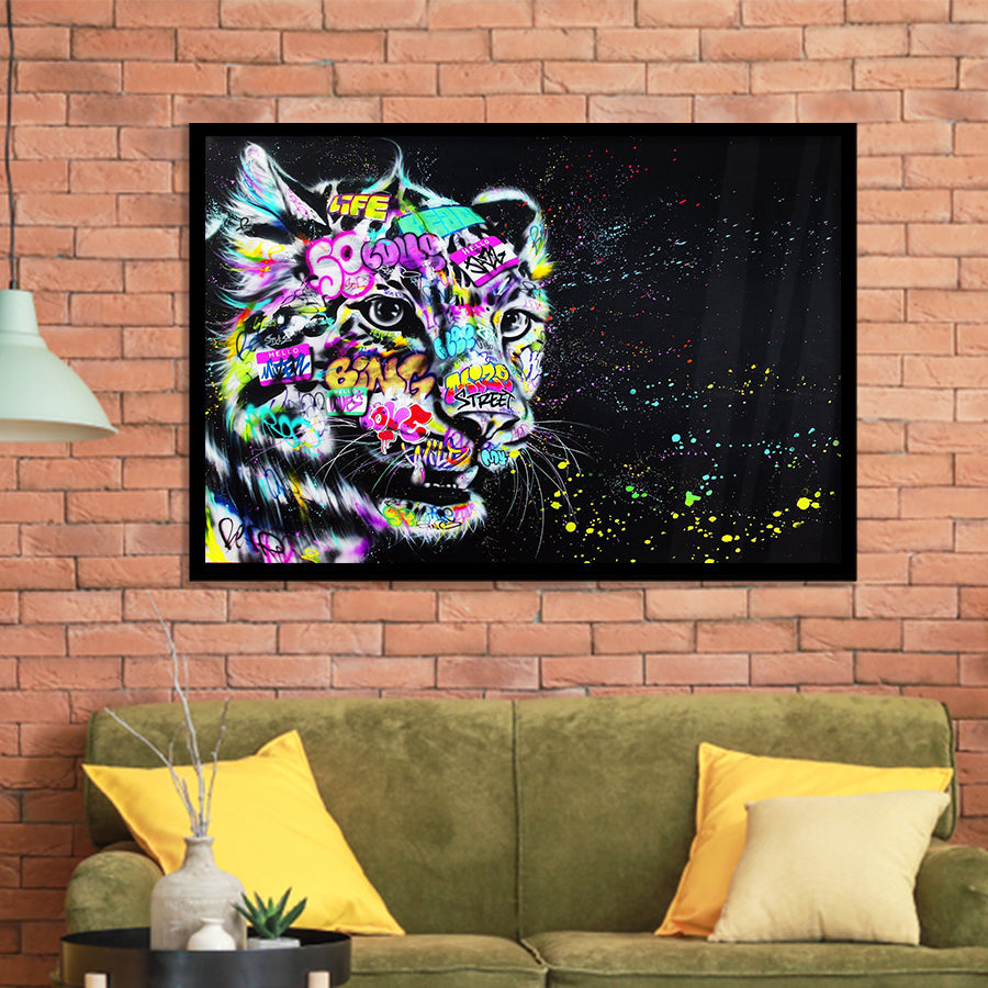 Leopard Graffiti Framed Art Print Wall Decor - Painting Art, Wall Art Decor, Framed Picture, Black Frame
