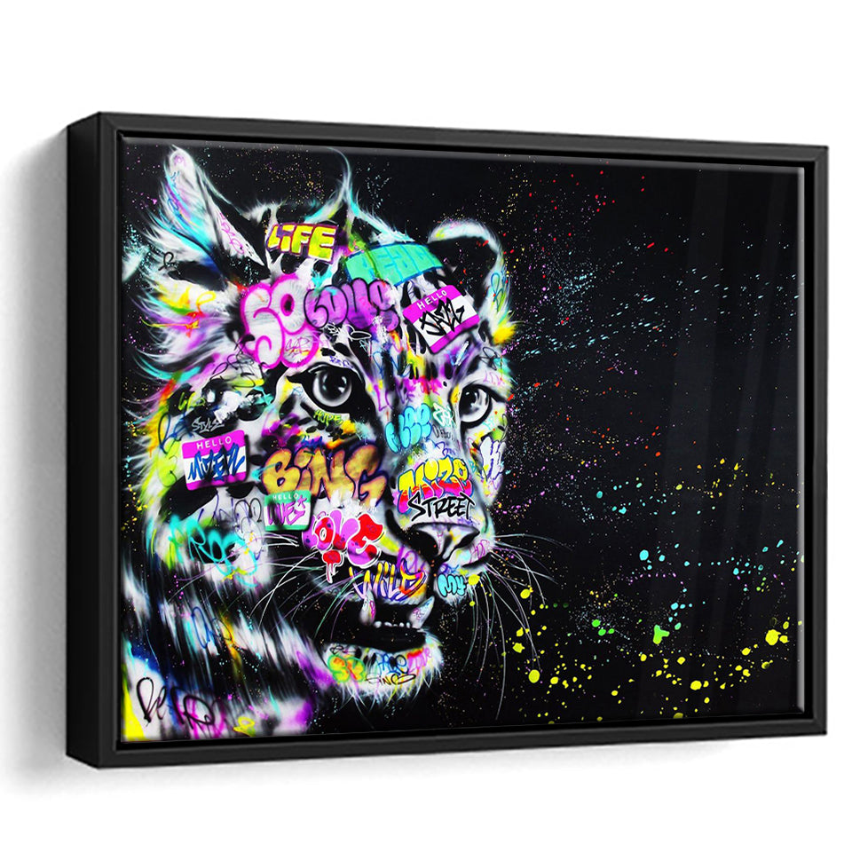 Leopard Graffiti Framed Canvas Prints Wall Art Decor - Painting Canvas, Floating Frame, Framed Picture