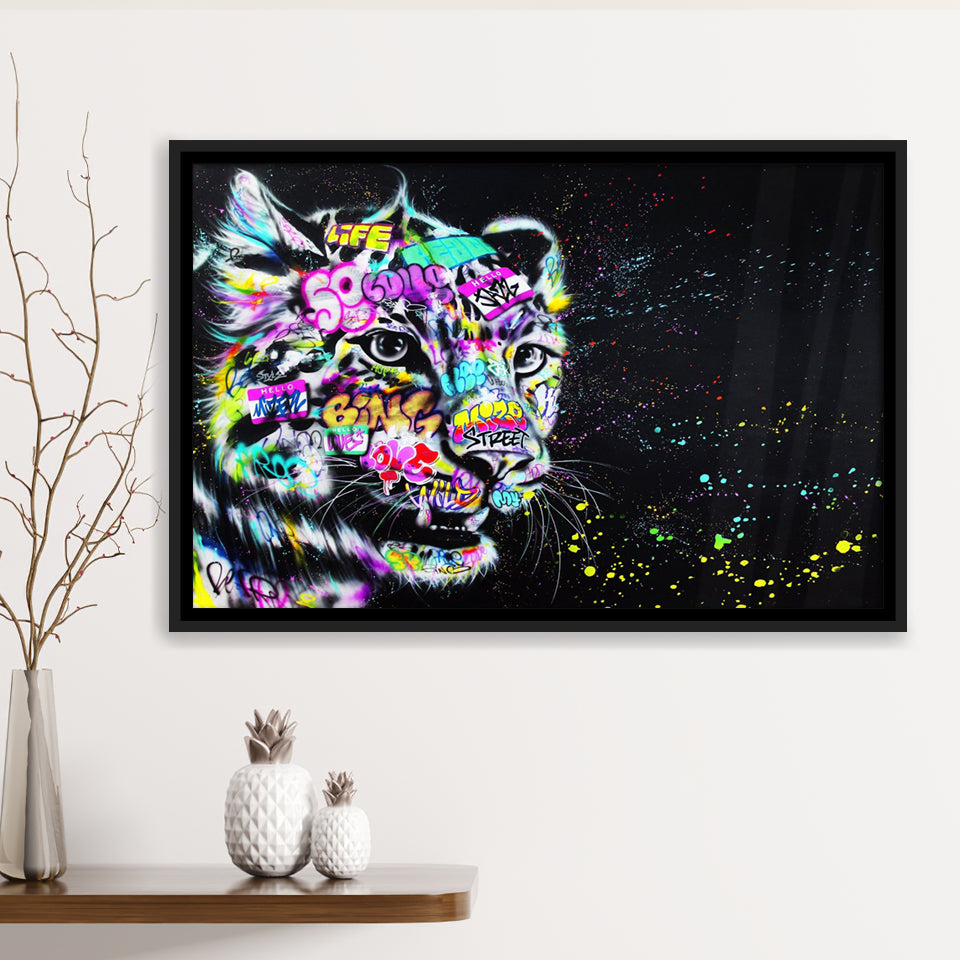 Leopard Graffiti Framed Canvas Prints Wall Art Decor - Painting Canvas, Floating Frame, Framed Picture