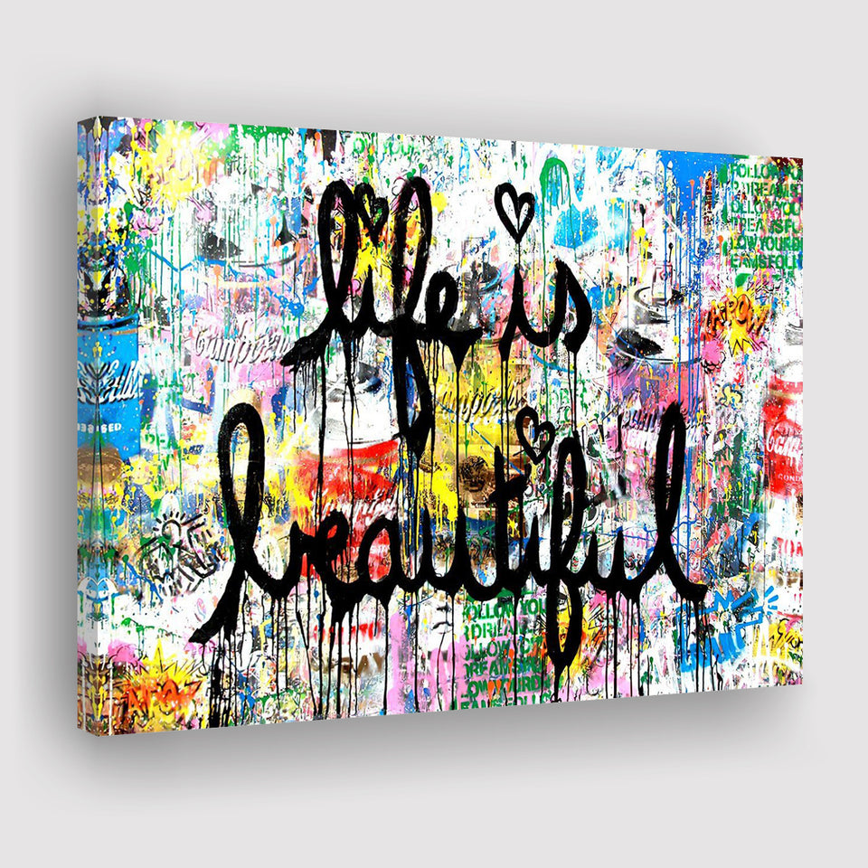 Life Is Beautiful Graffiti Art Canvas Prints Wall Art Decor - Painting Canvas, Home Decor, Art Print, Art For Sale