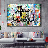 Life Is Beautiful Graffiti Art Framed Canvas Prints Wall Art Decor - Painting Canvas, Floating Frame, Framed Picture