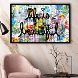 Life Is Beautiful Graffiti Art Framed Canvas Prints Wall Art Decor - Painting Canvas, Floating Frame, Framed Picture