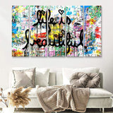 Life Is Beautiful Graffiti Art Canvas 5 Piece B Prints Wall Art Decor - Painting Canvas, Multi Panels, Canvas Prints