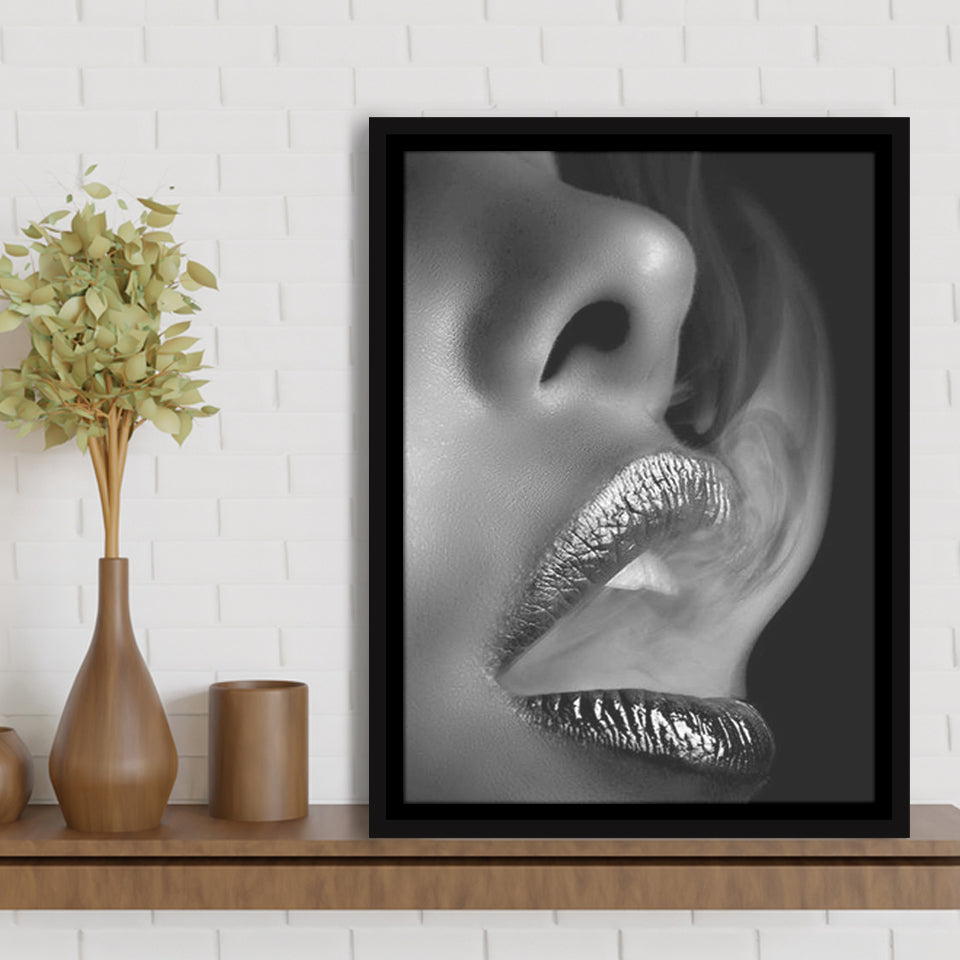 Lip Smoke Framed Canvas Prints Wall Art Home Decor - Painting Canvas,Black Frame, Ready to hang