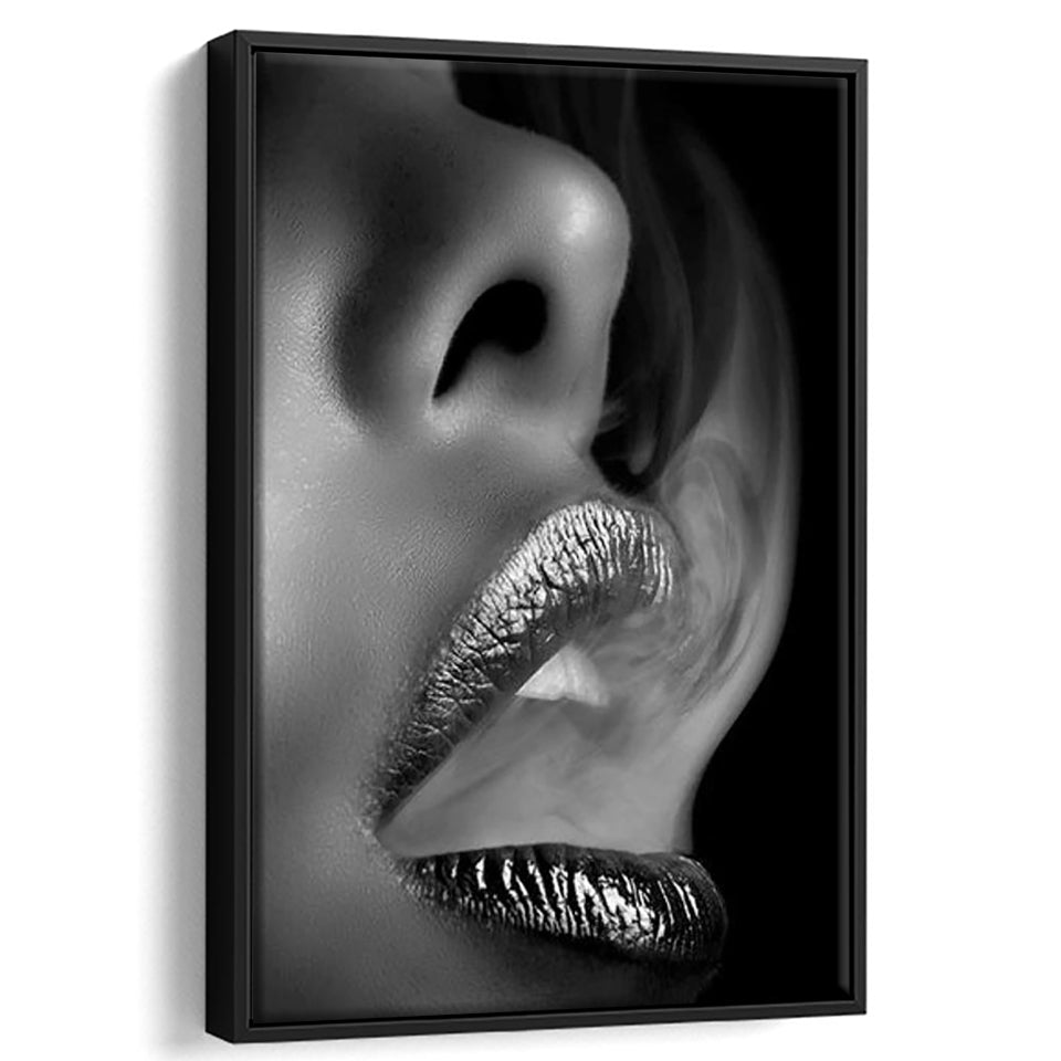Lip Smoke Framed Canvas Prints Wall Art Home Decor - Painting Canvas,Black Frame, Ready to hang