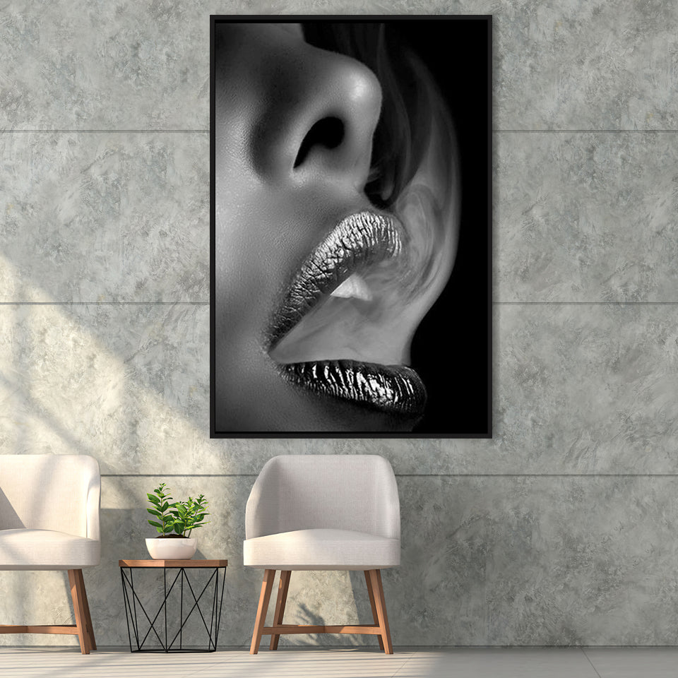Lip Smoke Framed Canvas Prints Wall Art Home Decor - Painting Canvas,Black Frame, Ready to hang